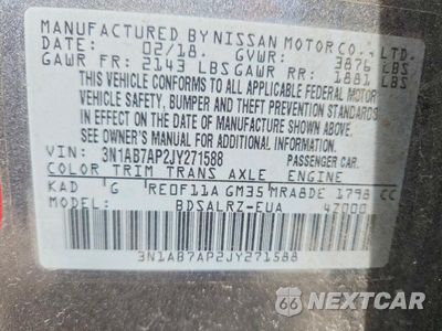 Zdjęcie 12 z 12 samochodu: 2018 NISSAN SENTRA SR VIN:3N1AB7AP2JY271588 - miniatura