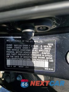 Zdjęcie 12 z 12 samochodu: 2019 HONDA CIVIC EX VIN:SHHFK7H63KU415869 - miniatura