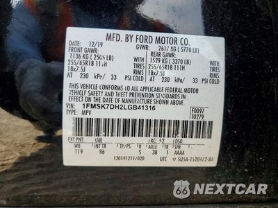 Zdjęcie 13 z 13 samochodu: 2020 FORD EXPLORER XLT VIN:1FMSK7DH2LGB41316 - miniatura