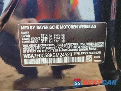 Zdjęcie 12 z 12 samochodu: 2019 BMW 750 I VIN:WBA7F0C58KGM24523 - miniatura