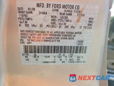 Zdjęcie 14 z 14 samochodu: 2008 FORD ESCAPE XLT VIN:1FMCU93158KE21718 - miniatura