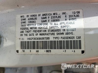 Zdjęcie 12 z 12 samochodu: 2009 HONDA ACCORD LX VIN:1HGCP26349A087285 - miniatura