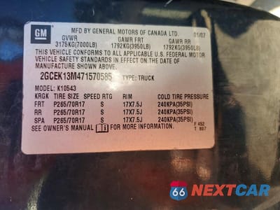 Zdjęcie 12 z 12 samochodu: 2007 CHEVROLET SILVERADO K1500 CREW CAB VIN:2GCEK13M471570585 - miniatura