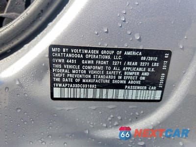 Zdjęcie 13 z 13 samochodu: 2013 VOLKSWAGEN PASSAT S VIN:1VWAP7A33DC031892 - miniatura