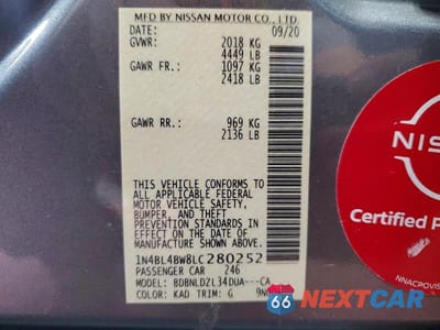 Zdjęcie 12 z 12 samochodu: 2020 NISSAN ALTIMA S VIN:1N4BL4BW8LC280252 - miniatura