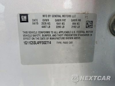 Zdjęcie 12 z 12 samochodu: 2015 CHEVROLET MALIBU 1LT VIN:1G11C5SL4FF302714 - miniatura