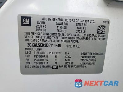 Zdjęcie 13 z 13 samochodu: 2013 GMC TERRAIN SLE VIN:2GKALSEK2D6115346 - miniatura