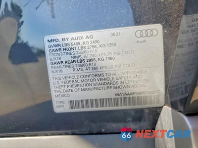 Zdjęcie 14 z 14 samochodu: 2021 AUDI Q5 PREMIUM VIN:WA1AAAFY9M2100932 - miniatura