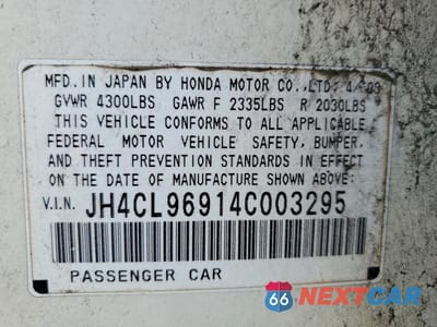 Zdjęcie 12 z 12 samochodu: 2004 ACURA TSX VIN:JH4CL96914C003295 - miniatura