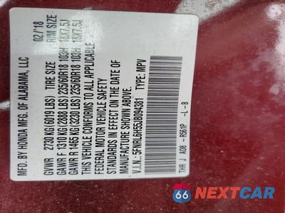 Zdjęcie 13 z 13 samochodu: 2018 HONDA ODYSSEY EX VIN:5FNRL6H55JB094381 - miniatura