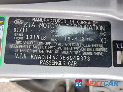 Zdjęcie 12 z 12 samochodu: 2011 KIA RIO LX VIN:KNADH4A35B6949373 - miniatura
