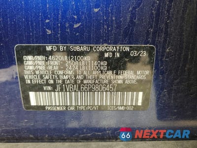 Zdjęcie 13 z 13 samochodu: 2023 SUBARU WRX LIMITED VIN:JF1VBAL66P9806457 - miniatura
