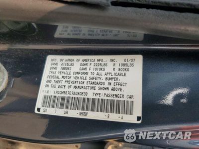 Zdjęcie 12 z 12 samochodu: 2007 HONDA ACCORD EX VIN:1HGCM56707A090839 - miniatura