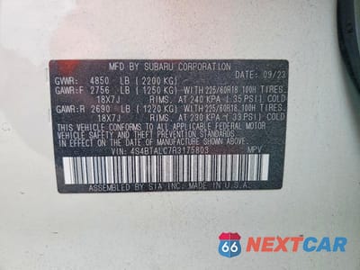 Zdjęcie 12 z 12 samochodu: 2024 SUBARU OUTBACK ONYX EDITION VIN:4S4BTALC7R3175803 - miniatura