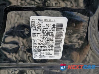 Zdjęcie 13 z 13 samochodu: 2012 NISSAN MURANO S VIN:JN8AZ1MW5CW236230 - miniatura