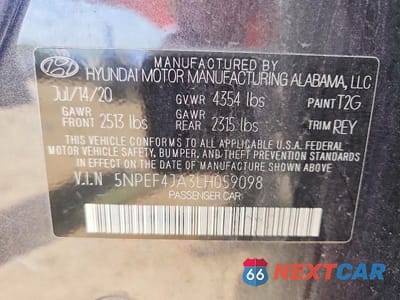 Zdjęcie 12 z 12 samochodu: 2020 HYUNDAI SONATA SEL VIN:5NPEF4JA3LH059098 - miniatura