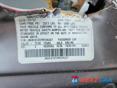 Zdjęcie 12 z 12 samochodu: 2007 INFINITI G35 BASE VIN:JNKBV61E57M729247 - miniatura