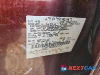 Zdjęcie 13 z 13 samochodu: 2012 FORD FLEX SE VIN:2FMGK5BC5CBD05313 - miniatura