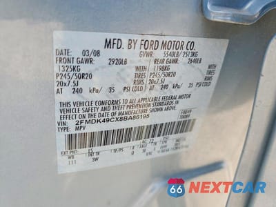 Zdjęcie 14 z 14 samochodu: 2008 FORD EDGE LIMITED VIN:2FMDK49CX8BA86195 - miniatura