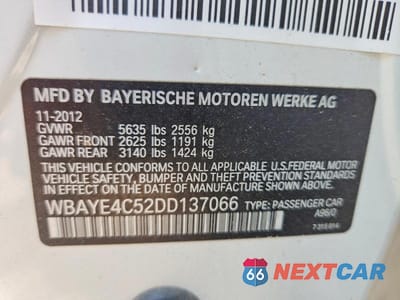 Zdjęcie 12 z 12 samochodu: 2013 BMW 740 LI VIN:WBAYE4C52DD137066 - miniatura