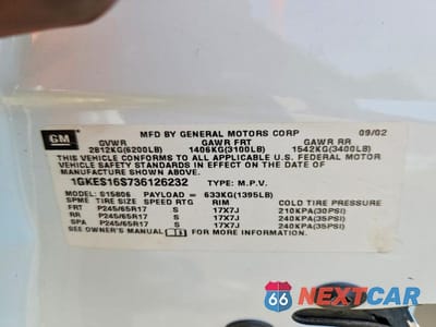 Zdjęcie 13 z 13 samochodu: 2003 GMC ENVOY XL VIN:1GKES16S736126232 - miniatura