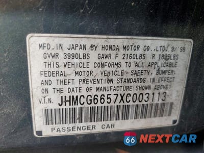 Zdjęcie 12 z 12 samochodu: 1999 HONDA ACCORD VIN:JHMCG6657XC003113 - miniatura