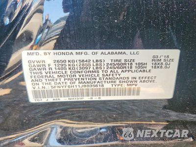 Zdjęcie 13 z 13 samochodu: 2018 HONDA PILOT LX VIN:5FNYF6H11JB035618 - miniatura