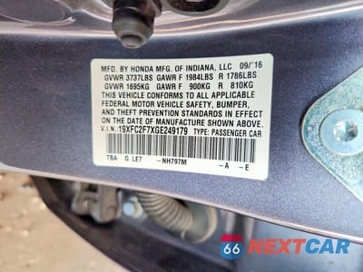 Zdjęcie 12 z 12 samochodu: 2016 HONDA CIVIC EX VIN:19XFC2F7XGE249179 - miniatura