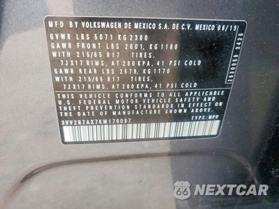Zdjęcie 13 z 13 samochodu: 2019 VOLKSWAGEN TIGUAN SE VIN:3VV2B7AX7KM176097 - miniatura