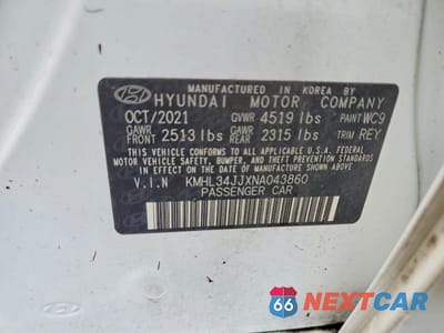 Zdjęcie 12 z 12 samochodu: 2022 HYUNDAI SONATA HYBRID SEL VIN:KMHL34JJXNA043860 - miniatura