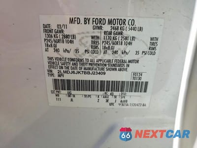 Zdjęcie 13 z 13 samochodu: 2011 LINCOLN MKX VIN:2LMDJ6JK7BBJ23409 - miniatura