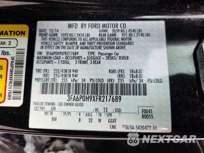 Zdjęcie 12 z 12 samochodu: 2015 FORD FUSION SE VIN:3FA6P0H9XFR217689 - miniatura