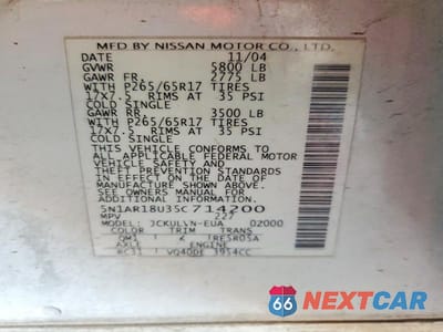 Zdjęcie 13 z 13 samochodu: 2005 NISSAN PATHFINDER XE VIN:5N1AR18U35C714200 - miniatura