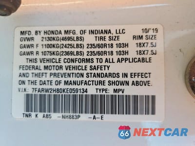 Zdjęcie 13 z 13 samochodu: 2019 HONDA CR-V EXL VIN:7FARW2H80KE059134 - miniatura