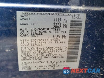 Zdjęcie 12 z 12 samochodu: 2021 NISSAN MURANO S VIN:5N1AZ2AS7MC147289 - miniatura