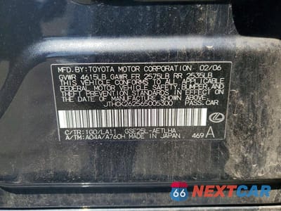 Zdjęcie 12 z 12 samochodu: 2006 LEXUS IS 250 VIN:JTHCK262565005300 - miniatura