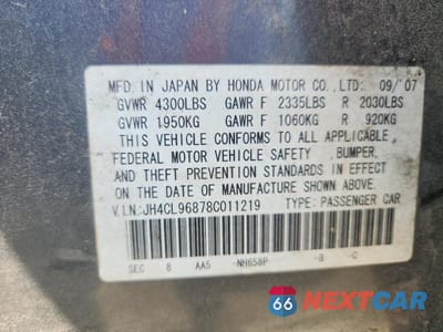 Zdjęcie 12 z 12 samochodu: 2008 ACURA TSX VIN:JH4CL96878C011219 - miniatura