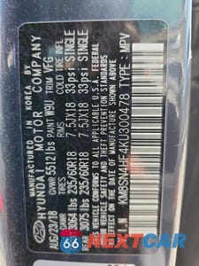 Zdjęcie 13 z 13 samochodu: 2019 HYUNDAI SANTA FE XL SE VIN:KM8SN4HF4KU300478 - miniatura