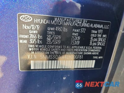Zdjęcie 13 z 13 samochodu: 2020 HYUNDAI SANTA FE SEL 2.0T VIN:5NMS3CAA4LH200781 - miniatura