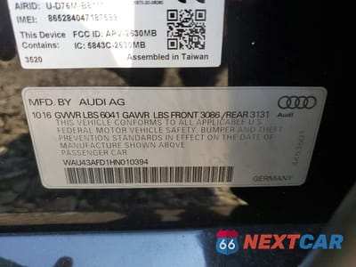 Zdjęcie 12 z 12 samochodu: 2017 AUDI A8 L QUATTRO VIN:WAU43AFD1HN010394 - miniatura