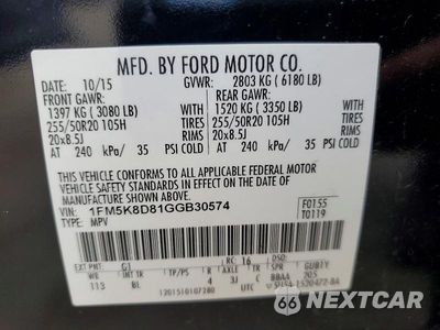 Zdjęcie 13 z 13 samochodu: 2016 FORD EXPLORER XLT VIN:1FM5K8D81GGB30574 - miniatura