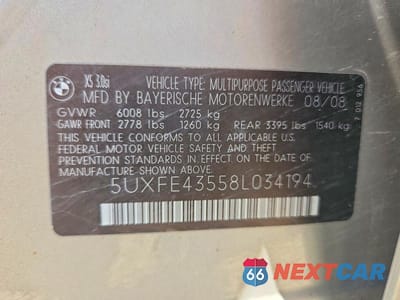 Zdjęcie 12 z 12 samochodu: 2008 BMW X5 3.0I VIN:5UXFE43558L034194 - miniatura