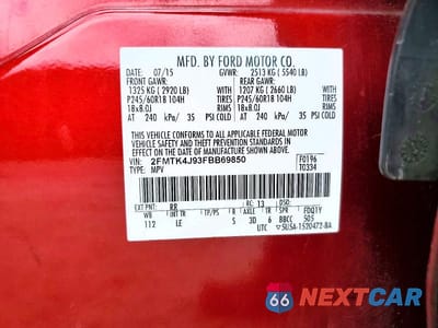Zdjęcie 12 z 12 samochodu: 2015 FORD EDGE SEL VIN:2FMTK4J93FBB69850 - miniatura