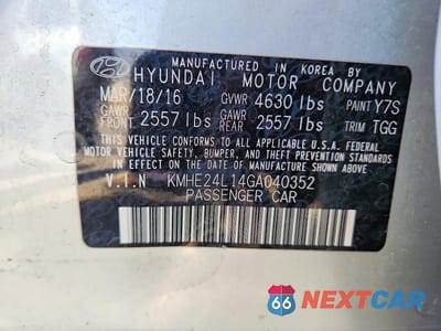 Zdjęcie 12 z 12 samochodu: 2016 HYUNDAI SONATA HYBRID SE VIN:KMHE24L14GA040352 - miniatura