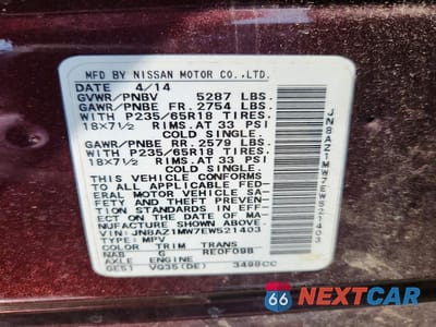Zdjęcie 13 z 13 samochodu: 2014 NISSAN MURANO SL VIN:JN8AZ1MW7EW521403 - miniatura