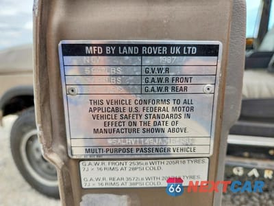 Zdjęcie 12 z 12 samochodu: 1988 LAND ROVER RANGE ROVER VIN:SALHV1149JA315458 - miniatura