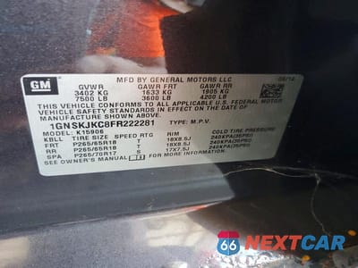 Zdjęcie 12 z 12 samochodu: 2015 CHEVROLET SUBURBAN K1500 LT VIN:1GNSKJKC8FR222281 - miniatura