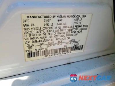 Zdjęcie 12 z 12 samochodu: 2007 NISSAN MAXIMA 3.5 SE VIN:1N4BA41EX7C862065 - miniatura
