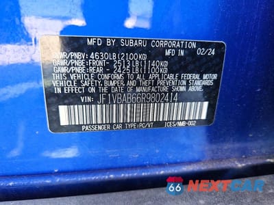 Zdjęcie 12 z 12 samochodu: 2024 SUBARU WRX VIN:JF1VBAB66R9802414 - miniatura
