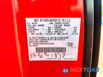 Zdjęcie 12 z 12 samochodu: 2004 FORD F150 VIN:1FTPX12584NA21633 - miniatura